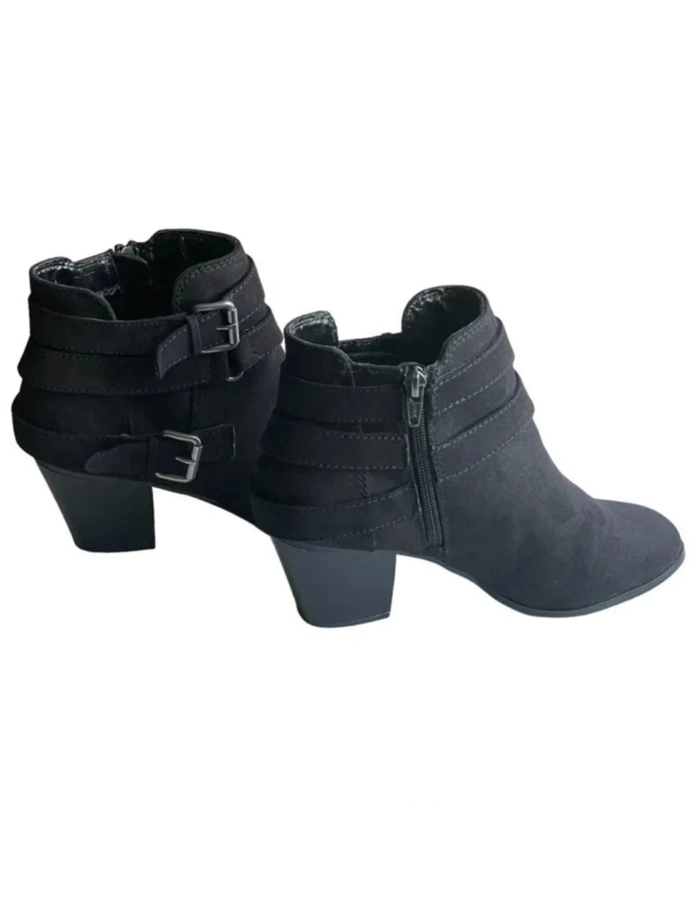Express Black Faux Leather Ankle Boots Size 8 Side Zipper Block Heel 2.5"